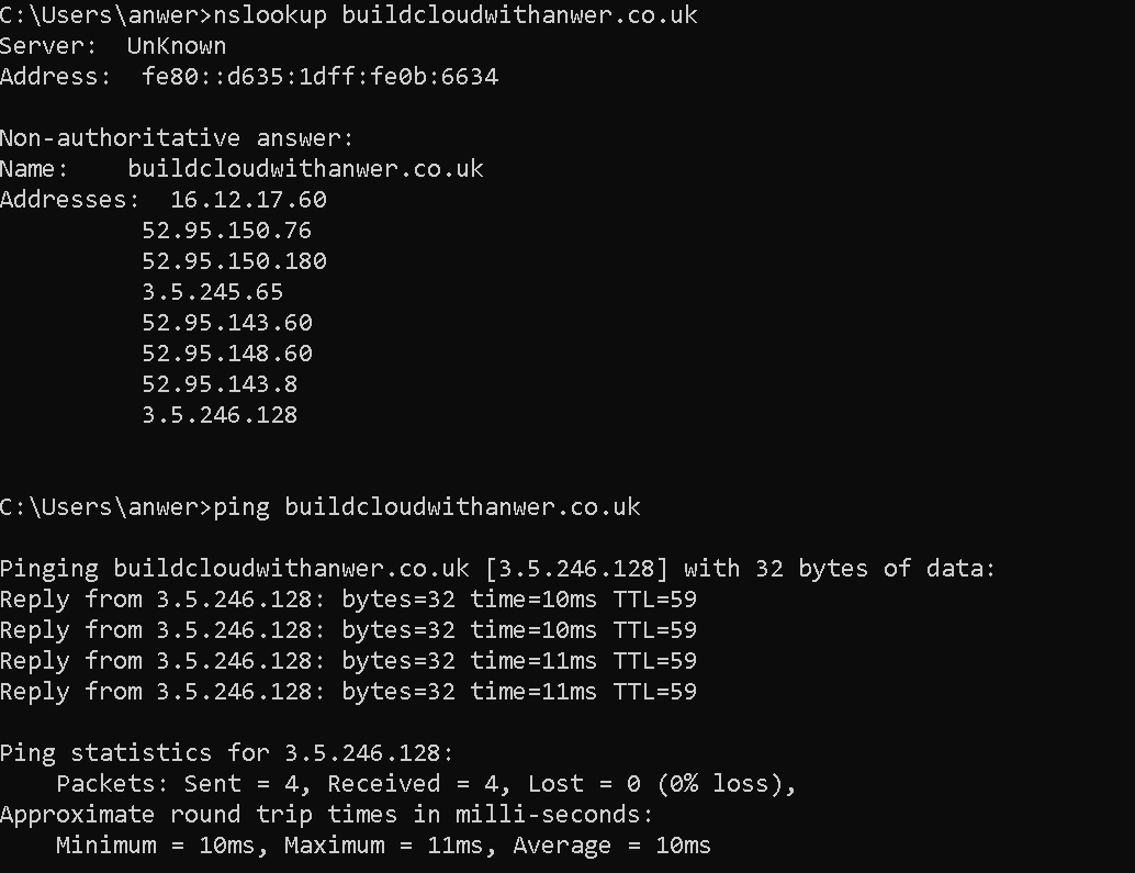 nslookup and ping verification