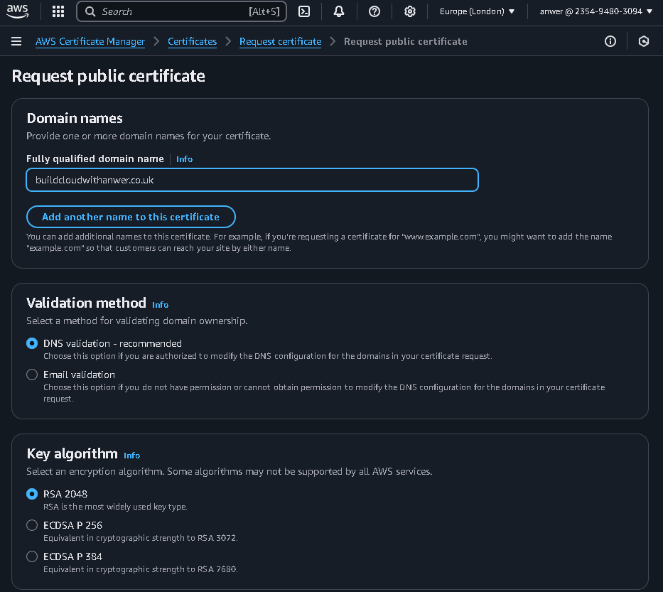 Request public certificate